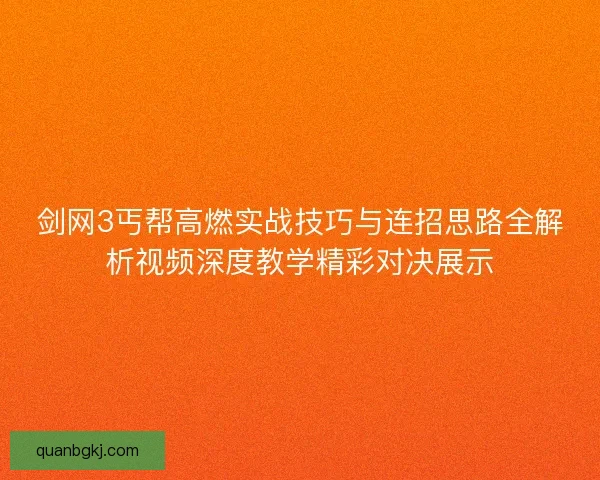 剑网3丐帮高燃实战技巧与连招思路全解析视频深度教学精彩对决展示