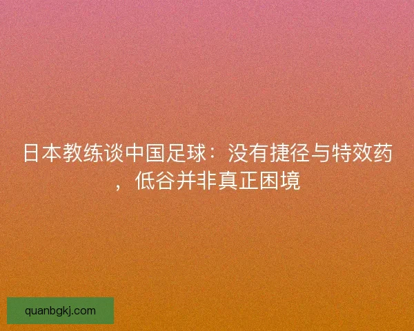 日本教练谈中国足球：没有捷径与特效药，低谷并非真正困境