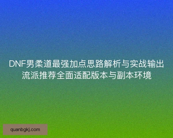 DNF男柔道最强加点思路解析与实战输出流派推荐全面适配版本与副本环境